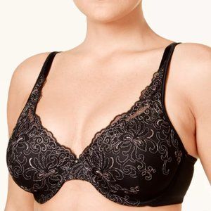 Playtex 40DD Bra Love My Curves Side-Smoothing Embroidered Underwire Black